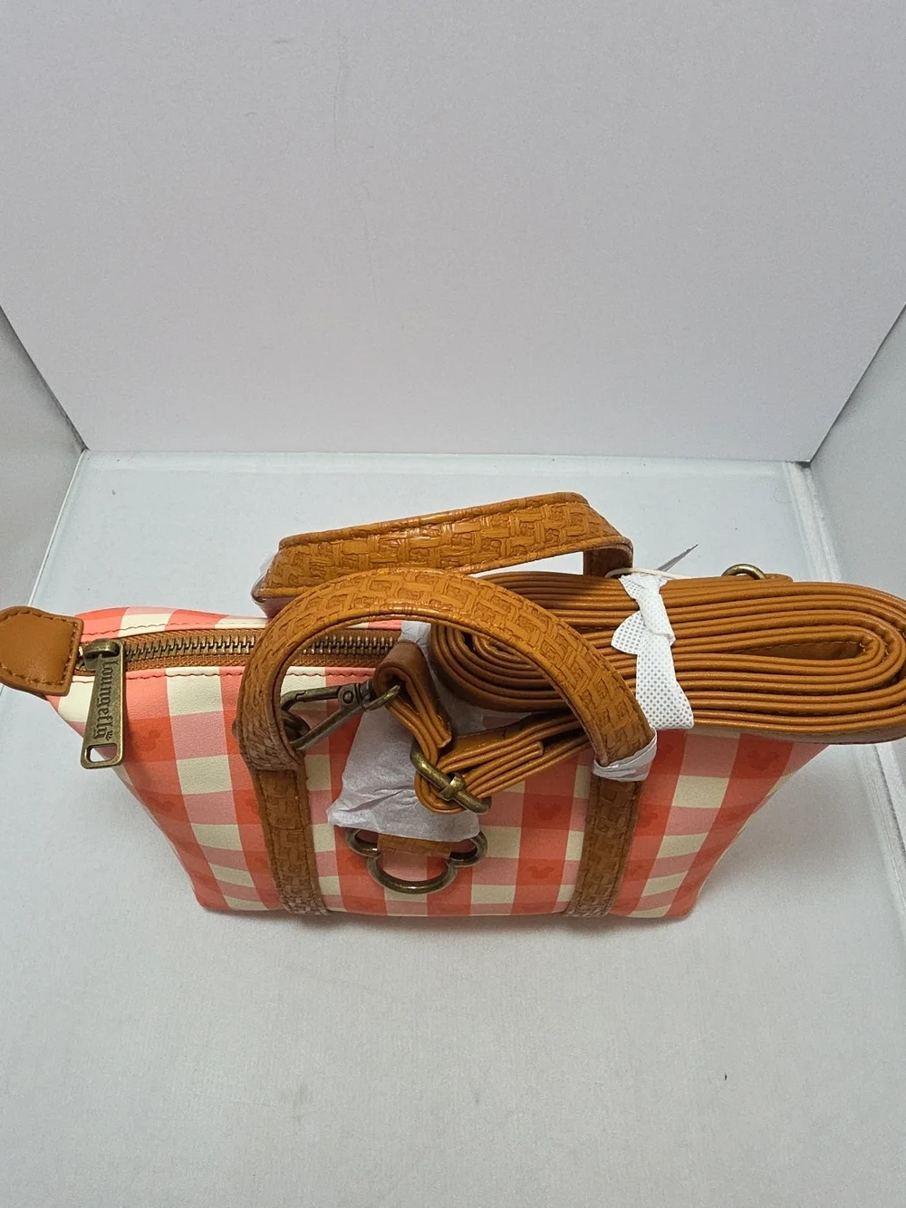 Loungefly Disney Mickey Mouse Gingham Picnic Basket Crossbody Bag NWT - Picture 5 of 6